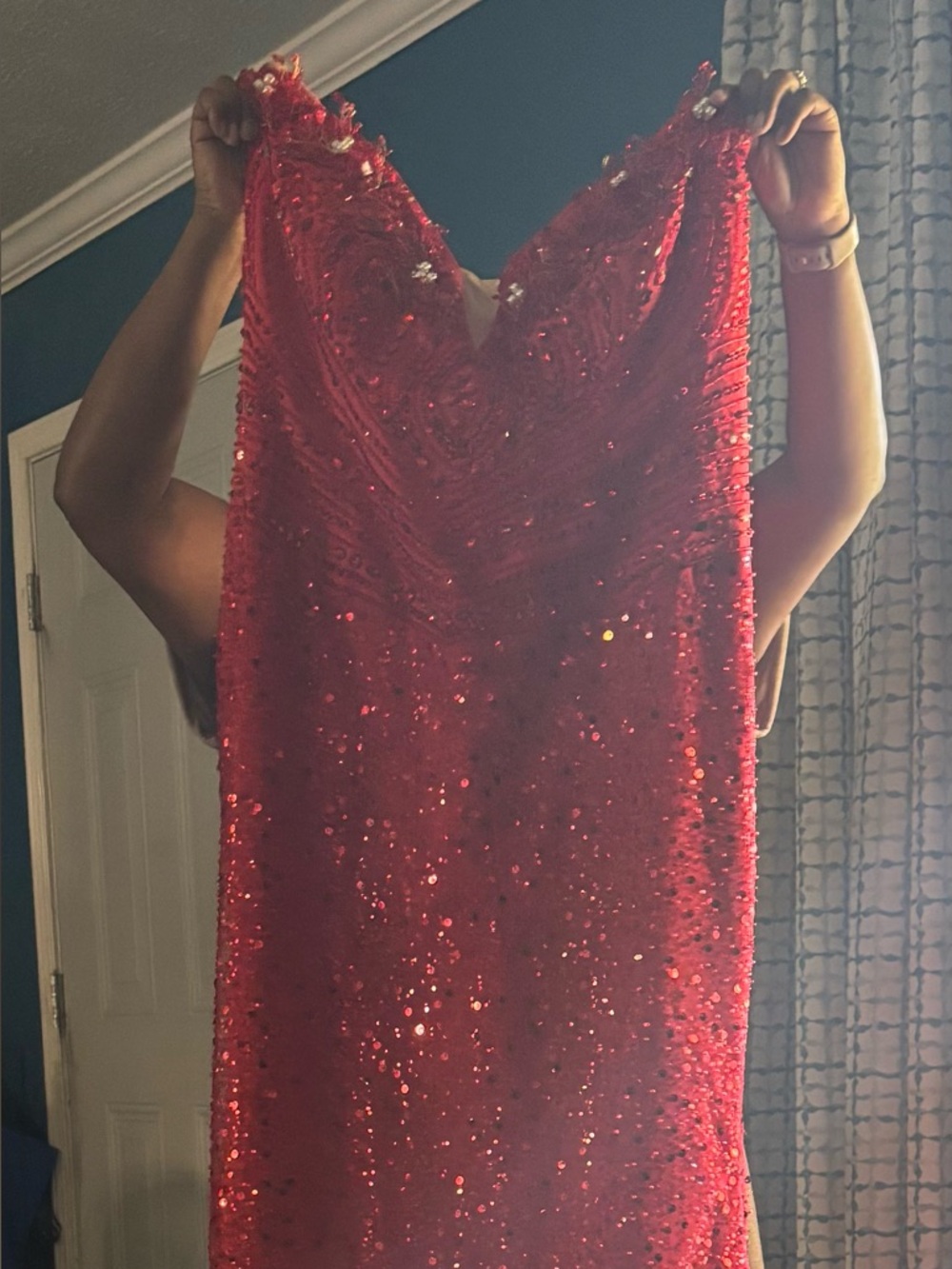 Elegant Beaded Evening Gown (Red) - Picture 7 of 9